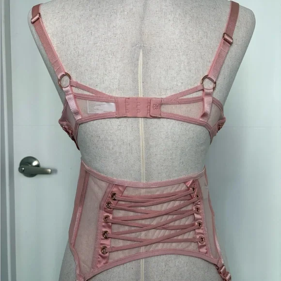 Honey Birdette Jerry Bra, Brief, and garter Blush Pink Bra Full Set - Picture 8 of 12